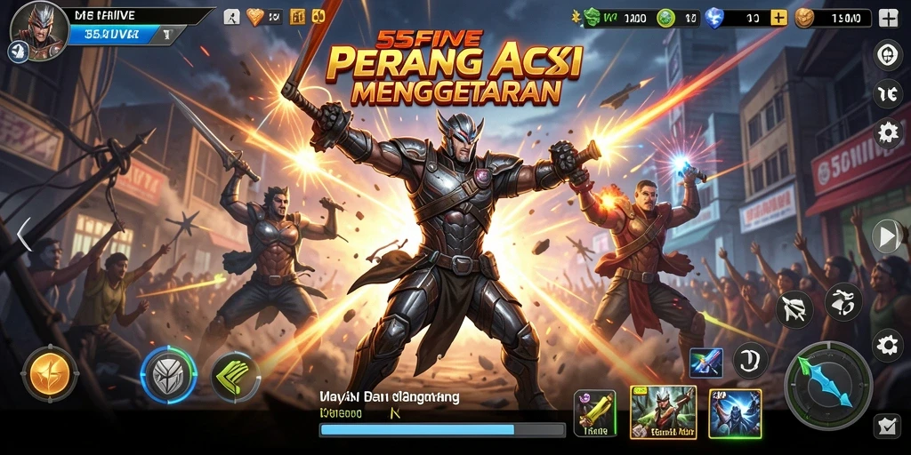 Tangkapan layar gameplay seru dari 55FIVE di tengah pertempuran yang intens.