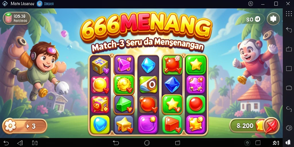 Gameplay seru 666MENANG dengan desain Match-3 yang menarik.