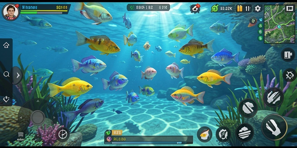 Screenshot menunjukkan gameplay menembak ikan yang seru di 8ZK.