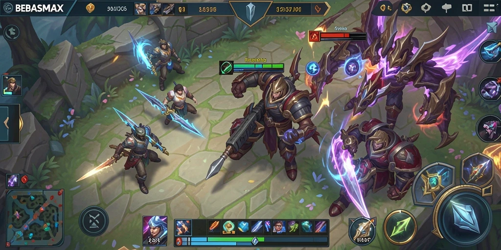 Tampilan menarik dari gameplay BEBASMAX di arena pertempuran MOBA.