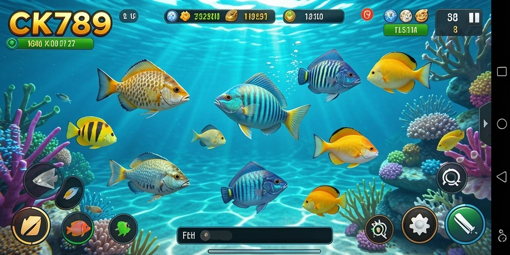 Screenshot gameplay CK789 menampilkan serunya menembak ikan.