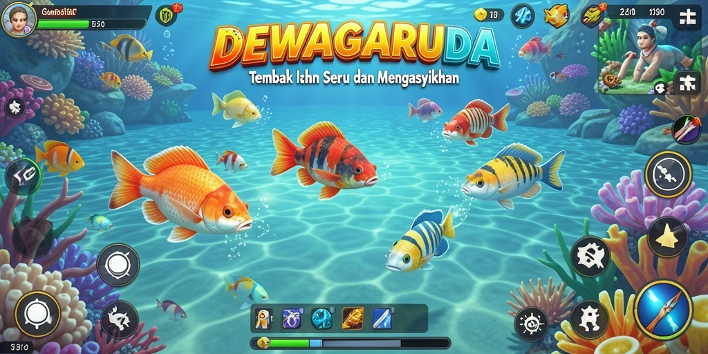 Tampilan gameplay seru DEWAGARUDA saat menangkap ikan.