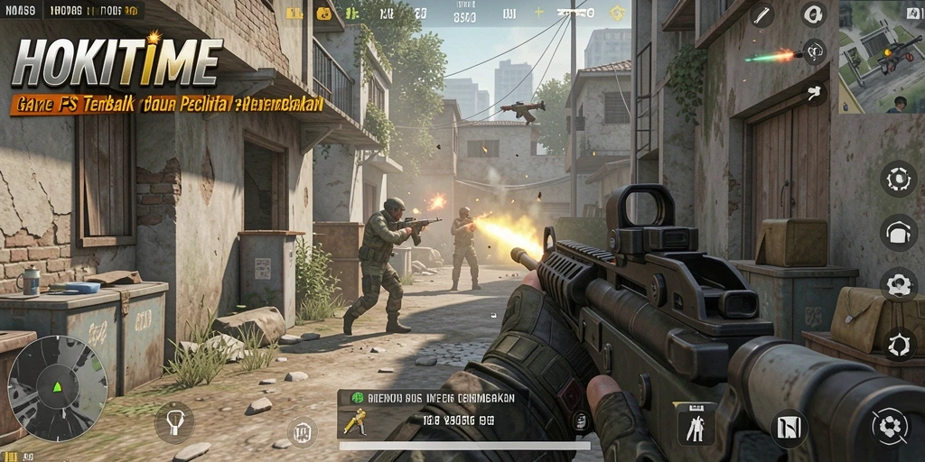Tampilan gameplay HOKITIME yang mendebarkan dalam aksi tembak-menembak.