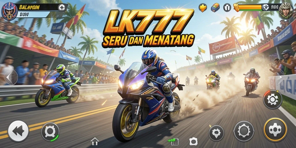 Screenshot LK777 menampilkan balapan seru dengan motor dan trek yang menawan.
