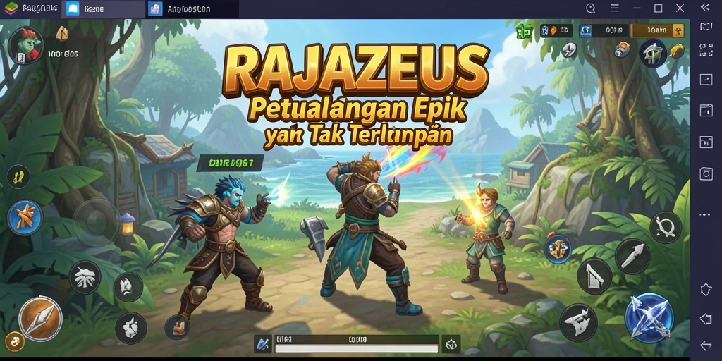 Tampilan gameplay RAJAZEUS dengan aksi petualangan yang mendebarkan.