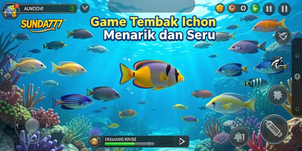 Tampilan gameplay SUNDA777 saat menembak ikan di bawah laut.