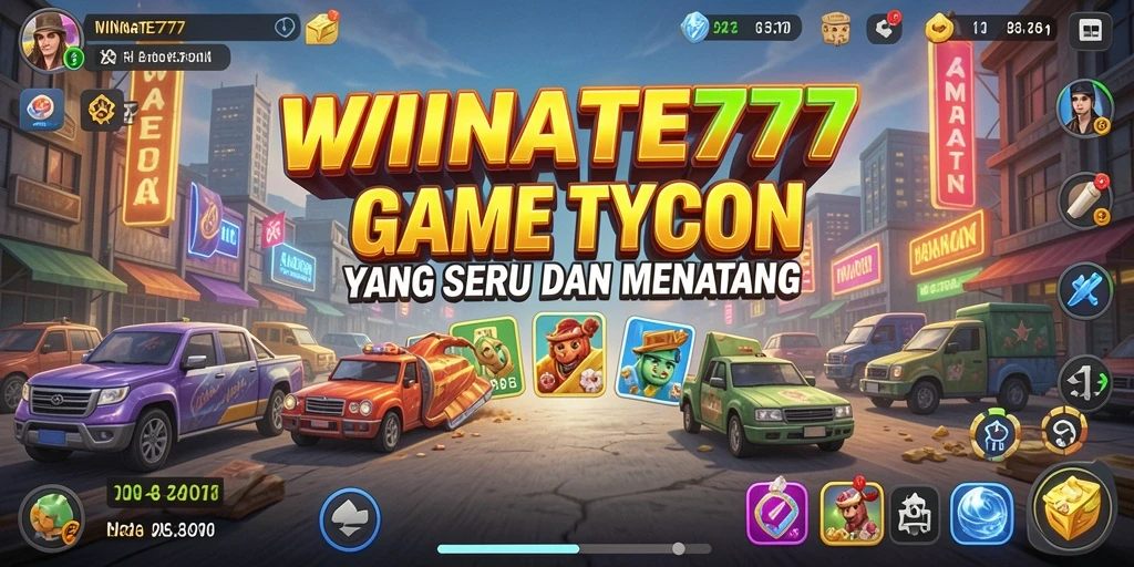 Tangkapan layar utama gameplay WINRATE777 menampilkan keseruan membangun bisnis Tycoon.